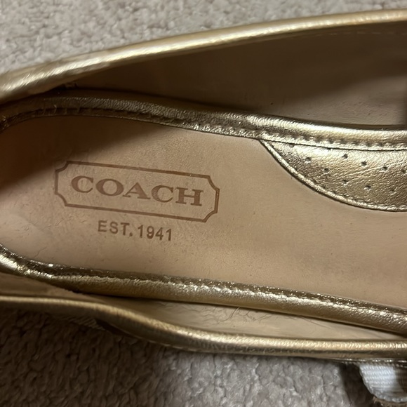 COACH gold ballerina flat ballet shoes with strap - Picture 5 of 14